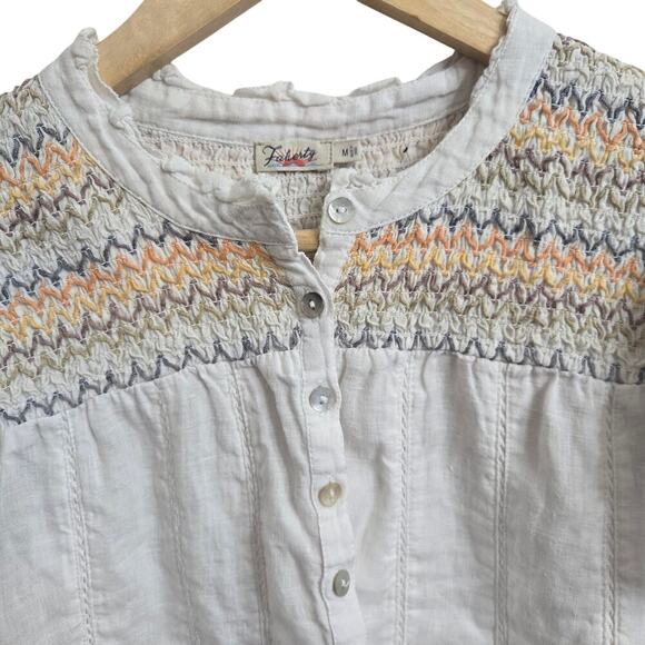 Faherty Women Honokaia Linen Embroidered Flutter Sleeve Top M Boho Peasant - Picture 4 of 11